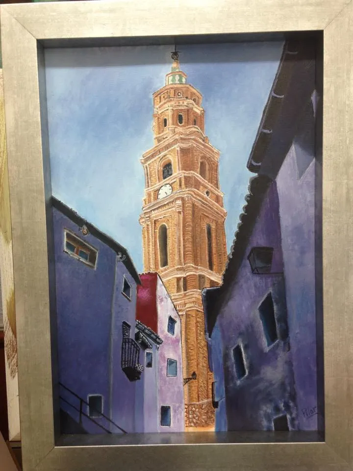Pintura al óleo de la Iglesia de Alloza realizada por alumna de la Academia Da Vinci Zaragoza